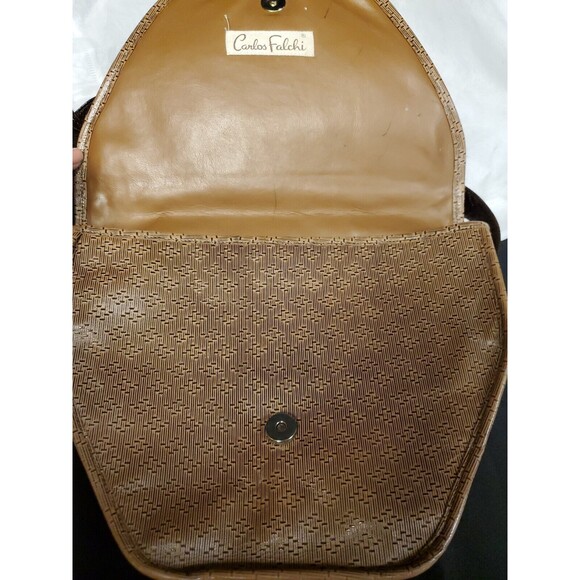 Carlos Falchi Beige Brown Coated Canvas Shoulder Cross Body Bag Puse - Picture 4 of 7